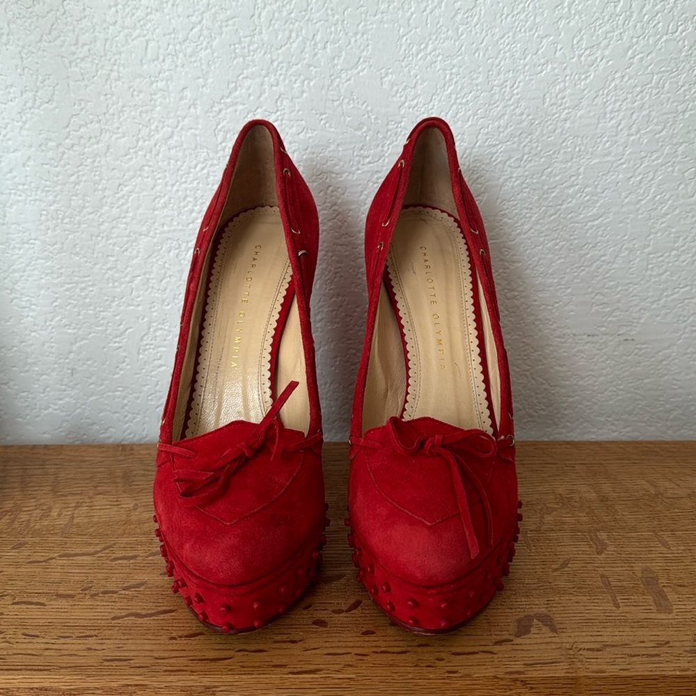Charlotte Olympia Red Suede Sailor Shoes EU 40